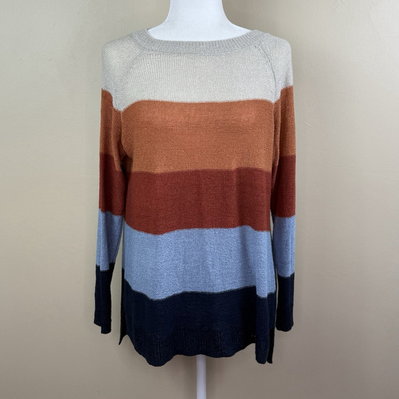 Maurices Sweaters - Maurices Sweater Open Back Color Block Loose Knit Orange Blue Medium Tunic